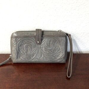 The Sak Gray Leather Phone Convertible Crossbody Clutch Wallet